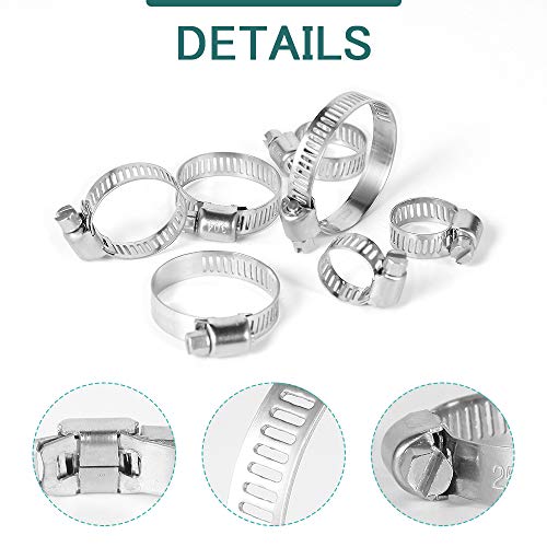 Hose Clamps Assortment, 70Pcs Worm Drive Hose Clamp Adjustable 6-38mm Diameter Range Stainless Steel Pipes Hose Ducting Clips Kit with Screwdriver for Plumbing Automotive Mechanical Application