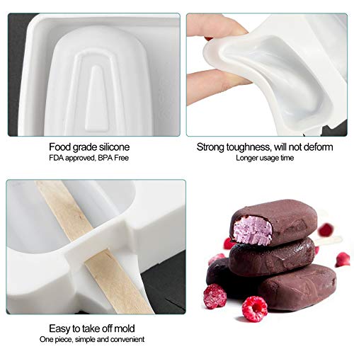 2 Pcs Popsicle Silicone Mold Reusable Food Grade Frozen Ice Cream Candy Dessert Cakesicle Moulds Diy Ice Lolly 3D Chocolate Molds For Baking Cake Pop With 100 Wooden Sticks (2 Pcs Large Mold) #TOP7