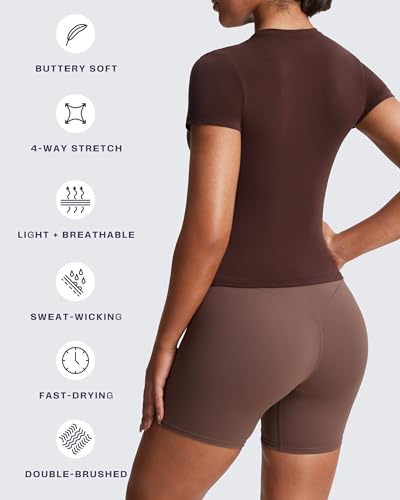 Aoxjox Women's Casual Basic Tee HIGH Elastic Cotton T-Shirt Short Sleeve Tops Everyday Crew Neck Slim Fit Y2k4