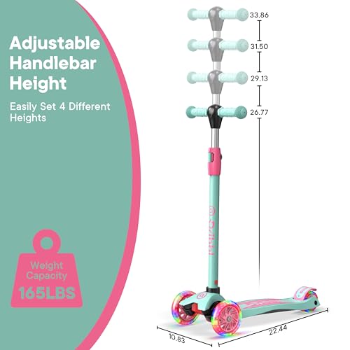 Dribbl 3-Wheel Kids Scooter - Lean-to-Steer Technology, Adjustable Height Handlebar, Wide Anti-Slip Deck, Scooter for Boys & Girls Ages 3+, Child Safety Approved, Support Riders Up to 165 lbs, Candy