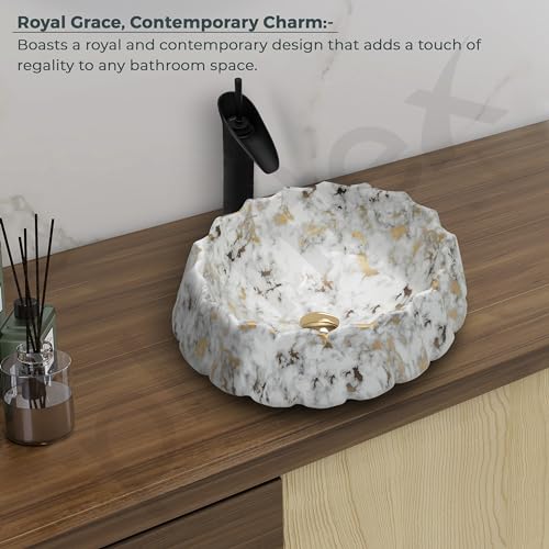 Image of Plantex Ceramic Basin for Bathroom /Table Top Wash Basin /Washbasin for Living Room, Restaurant (Marble Finish, 17 x 15 x 6 Inch)