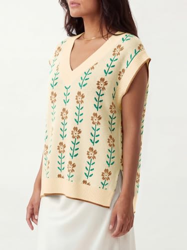 Image of Saodimallsu Womens V Neck Sweater Vest Oversized Ribbed Knit Sleeveless Casual Loose Fit Pullover Tank Top
