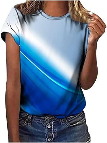 Lastesso Women Casual Gradient Short Sleeve T-Shirt Crewneck Trendy Marble Print Tie Dye Tops Shirts Summer Fashion Clothes