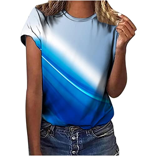 Lastesso Women Casual Gradient Short Sleeve T-Shirt Crewneck Trendy Marble Print Tie Dye Tops Shirts Summer Fashion Clothes #TOP5