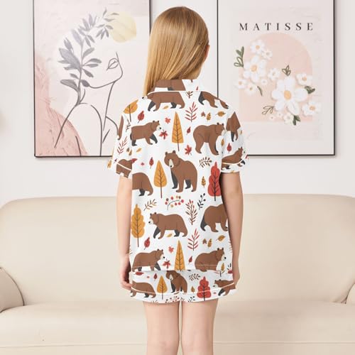ALAZA Bear Cartoon Autumn Pajamas Satin Pajama Set Short Sleeve Button Down Sleepwear4