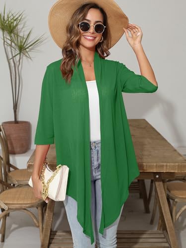 Image of Women's Lightweight Open Front Cardigans Short Sleeve Casual Soft Sheer Cardigan S-2XL with Pockets