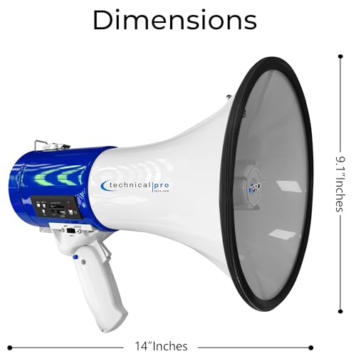 Technical Pro Portable 75-Watt Megaphone Bullhorn Speaker w/Detachable Microphone w/Rechargeable Battery, a Built-in AC Wall Charger, Good for Trainers, Soccer, Coaches, Cheer Leaders