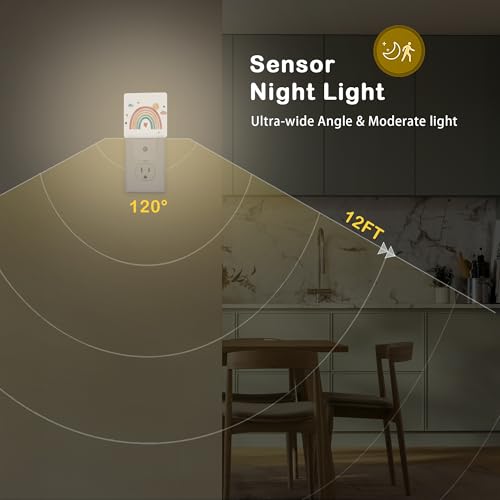 Image of Boho Rainbow Night Light,Plug in Night Light, Dusk to Dawn Sensor Nightlights for Stairway /Hallway /Kitchen /Bedroom /Bathroom 0.5W