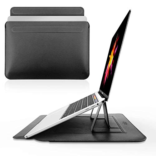 KSHOP 3 in 1 Laptop Sleeve 13.3-13-12-Inch with Invisible Compact Laptop Stand-PU Case Cover Leather Bag Waterproof Compatible for MacBook Tablet iPad Tab Notebook Computer Mac Gray