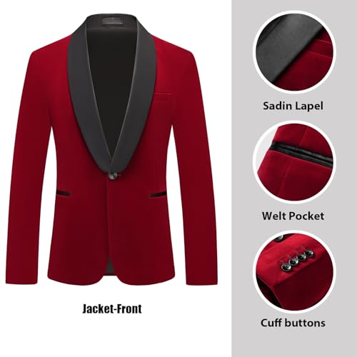 Rogers & Morris Velvet Tuxedo Suit for Men Solid Shawl Lapel 2 Piece Set Regular Fit Jacket Pants Set2