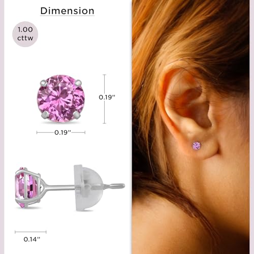 Jewelili 10K White Gold 5MM Round Pink Cubic Zirconia Solitaire Stud Earrings for Women | Classic Jewelry with Gift Box | Timeless Fashion Jewelry Gift for Her | Dainty Earrings4