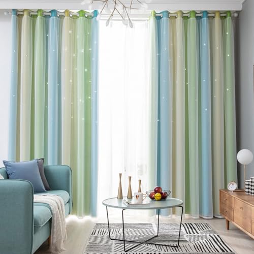 Rideau double couche occultant thermique vert isolation été hiver