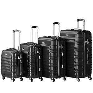 Zelsius Koffer set 4 stuks | ABS hardshell koffer met cijferslot, dubbele wielen en binnenscheidingswand | handbagagekoffer, hardshell koffer set 4-delig, trolley, koffer groot, bagageset, zwart, S, M