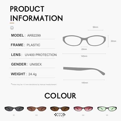 Image of Retro Oval Sunglasses Womens Mens Y2k Trendy Cateye Shades AR82299 | Narrow Round Cute Sunnies,90s 2000s Cool Skinny Frame