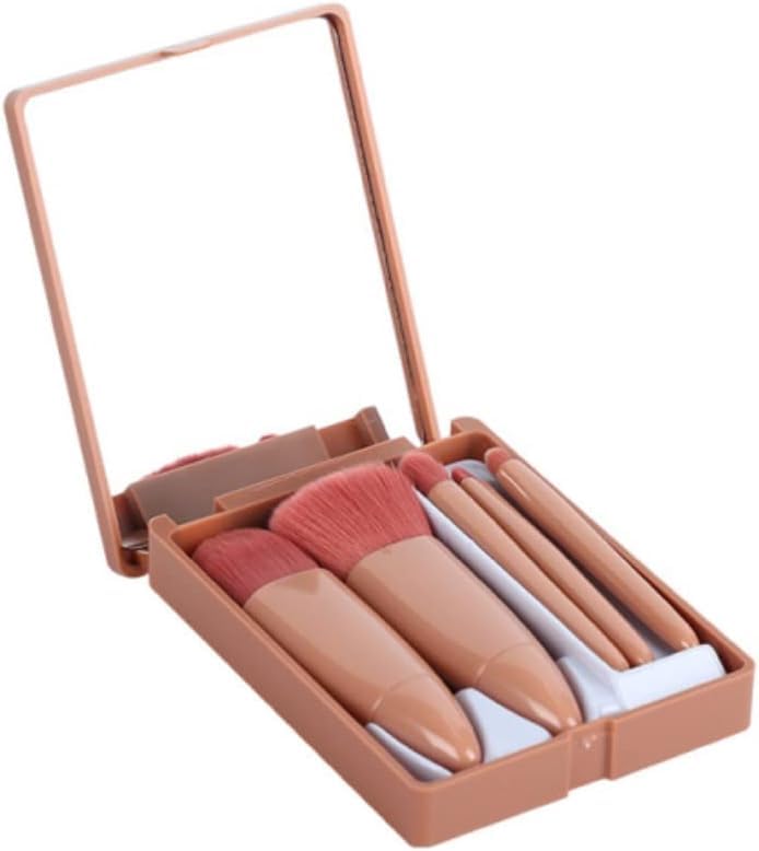 Image of Professional 5 in 1 Mini Makeup Brush Kit with Mirror Face Eye Shadows Blush Cosmetic Case Set Foundation Blending Brushes Travel Kit Cleanser Tools for Women Girls Female