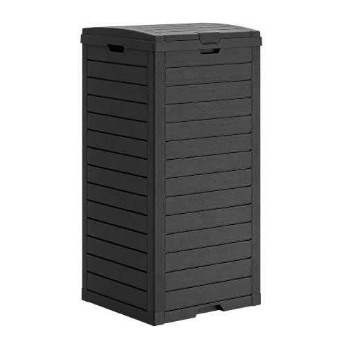 WTFGO Outdoor Trash Can with Lid, Waterproof Plastic Outdoor Garbage Can with Drip Tray,Large Trash Can Outside for Patio, Garage, Pool, Garden, Backyard & Deck, Black (32 Gallon) - image 1