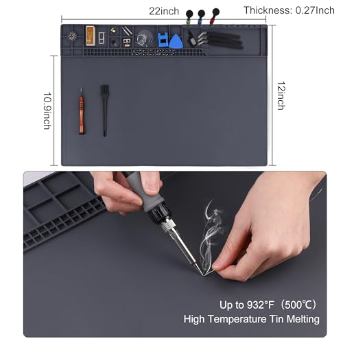 Image of Premium Heat Resistant 932F 22 inchx 14.2 inch Magnetic Silicone Soldering Mat Electronics Repair Mat for Cell Phone Computer Laptop Repair