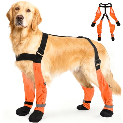 SeranPup XXL Adjustable Dog Suspender Boots & Hiking Shoes, Waterproof Winter Snow Gear Boots with Anti-Slip Sole, Reflective Snowsuit Design That Helps Stay On for Cold Weather Adventures