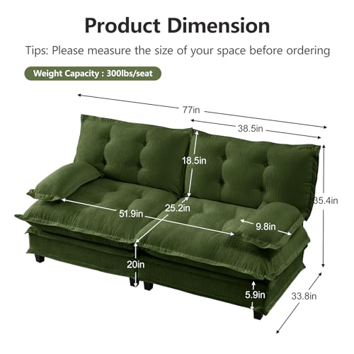 Image of 77 inch Loveseat, Sectional Couches for Living Room, Green 2 Seater Modern Chenille Deep Seat Sofa Set, Salas para Casa, High Back Love Seat Couches, Cloud Modular Sectional Sets