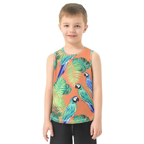 J JOYSAY Bird Palm Leaves Orange Boys Tank Top Sleeveless Muscle Shirts Quick Dry Kids T-Shirts 3-15T2