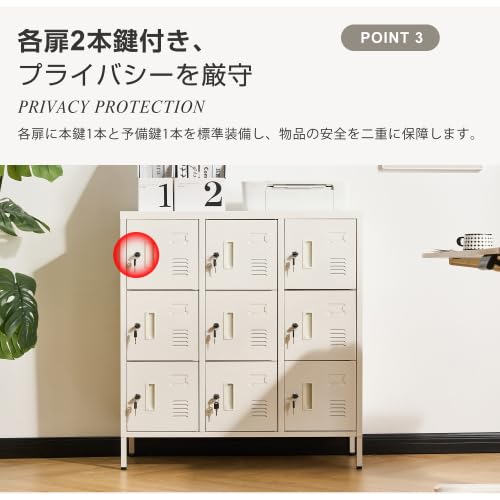 Amazon.co.jp: ロッカー 9人用 鍵付き 3列3段 スチールロッカー