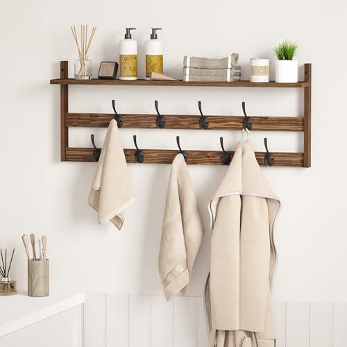 Image of AMBIRD Coat Rack Wall Mount with Shelf, 29 inch Coat Hooks Wall Mounted with 9 Metal Hooks for Entryway, Bathroom, Bedroom, Living Room, Kitchen, 2 Tier Wall Hooks for Clothes, Hat, Towel, Key, Purse