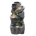 Goldshire 4-Tiers Cascading Rock Outdoor Water Fountain with LED Light, Standing Cascading Water Feature Faux Stacked Stones Waterfalls Decor for Garden Patio Yard and Lawn (Deep Grey)