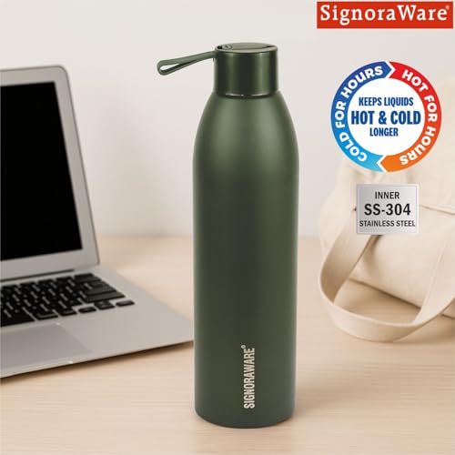 Image of SignoraWare Laguna Vacuum ISI Certified Stainless Steel Bottle | Airtight & Leakproof | Retain Freshness For Hours | Ergonomic Design | Ideal for School, Office, Gym Or Outdoors (950ml | Green)