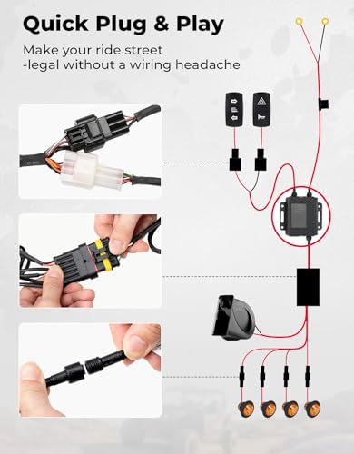 Image of KEMIMOTO UTV Turn Signal Kit with 110D Horn and License Plate Holder with Light, Plug and Play UTV ATV Blinker with Rocker Switch Compatible with Polaris, Can-Am, Kawasaki (with License Plate Holder)