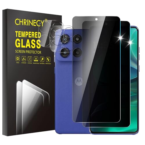 CHRINECY [4 Pack] 2 Pack Privacy Screen Protector for Motorola Moto G Stylus 5G 2025 with 2 Pack Camera Lens Protector 9H Hardness Anti Spy Anti Peeping Easy Installation