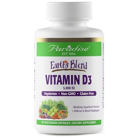 Paradise Herbs Earth's Blend Vitamin D3, Superfoods Base of Probiotics and Organic Alkalizing Greens, Veggies & Berries, 90 Vegetarian Capsules Cover