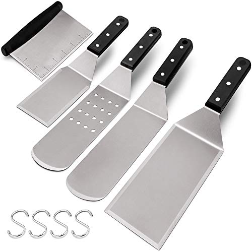 HaSteeL Metal Spatula Set of 5, Stainless Steel Grill Spatula & Griddle Scraper