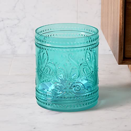 Image of KMwares Elegant 2.6-Gallon Thick Glass Wastebasket - Durable, Odor-Free, Easy to Clean, Stylish Decorative Trash Can for Home & Office (Teal Blue)