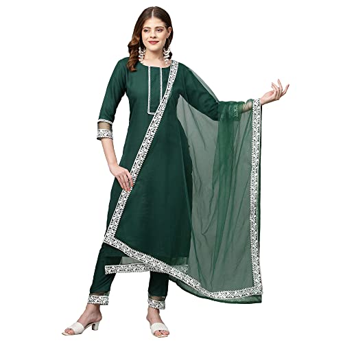 Image of ANNI DESIGNER Women's Cotton Blend Kurta With Pant & Dupatta