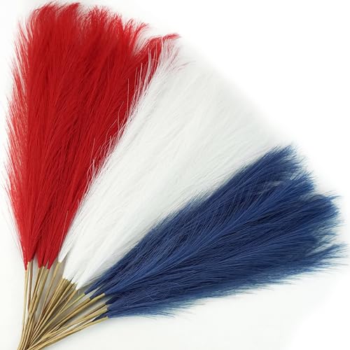 Agusbagli 30pcs 4th of July Decorations Faux Pampas Grass, 21.6in Red White and Blue Artificial...