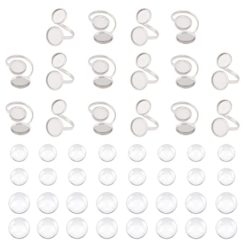 UNICRAFTALE 16 Sets Blank Cuff Ring Making Kit - DIY Bezel Tray Design with Stainless Steel and Cabochons