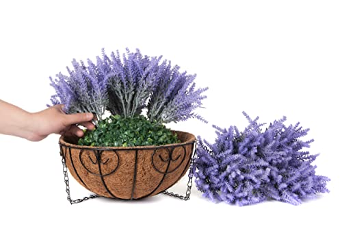 Florisso Artificial Silk Flowers With Hanging Bakset Coconut Lining Baksets, Faux Lavender Flower Plant In Pot For Outdoor Indoor Patio Lawn Garden Courtyard Decoration (Light Purple) #TOP5