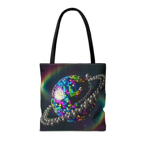 Premium Tote Bag - A Colorful Disco Planet Glowing with Mirrors - Reinforced Stitching2