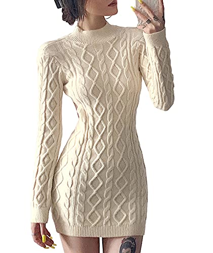 xxxiticat Women's High Neck Sweater Dress Long Sleeve Backless Cut Out See Through Cable Knitted Turtleneck Sweaters2