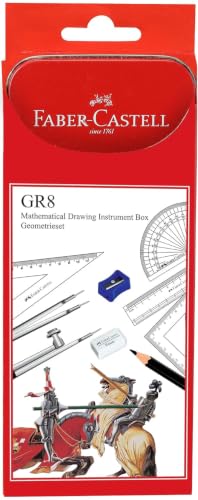Image of Faber-Castell GR8 Geometry Box Pack of 2 | Mathematical Drawing Instrument Set for Students | Compass, Divider, Ruler, Protractor & Set Squares for School, Maths, Engineering Drawing & Exams
