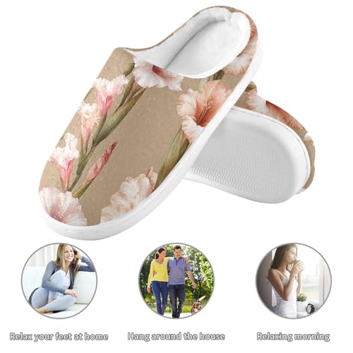 JUNZAN Sweet Gladiolus Brown Women Home Cotton Slippers Breathable Memory Foam Bedroom Shoes for Hospital Christmas Presents 6-73