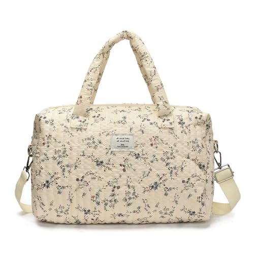 Floral Baby Diaper Bag Tote Mommy Bag Cute Cotton Diaper Bags Crossbody Baby Bags for Girl Pañaleras Para Beb (Off white)
