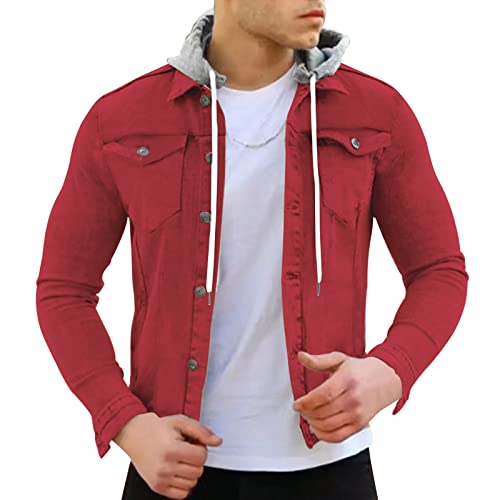 Veste matelassée légère homme rouge en denim fin à boutons M