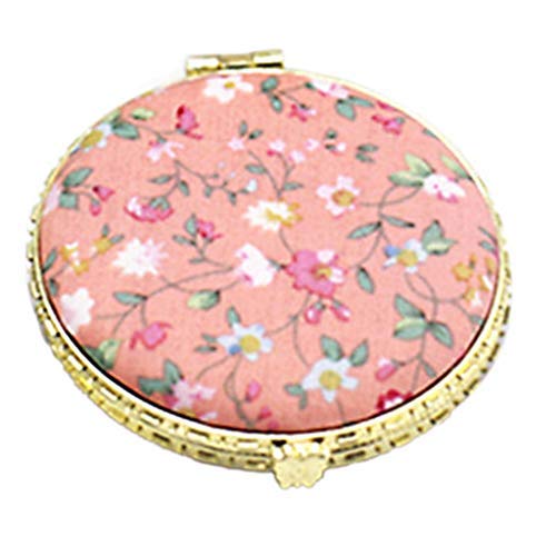 KunmniZ 1Pc Round Mini Pocket Makeup Flower Mirror Cosmetic Tool Double Side Portable Compact Mirror Random Color (Orange)
