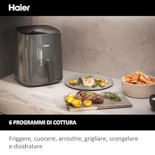 Haier Friggitrice ad aria I-Master, 6 in 1 con display touch, cuoci, arrostisci, griglia, scongela, capacità 5 litri per un massimo di 4 persone, [Nero]