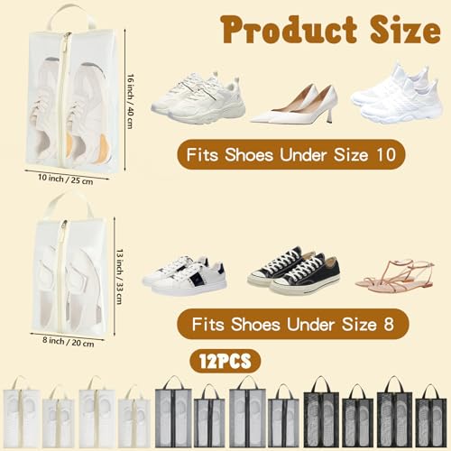 12pcs Shoe Bags for Travel,Portable Travel Shoe Organizer with Zipper, 3 Color Storage Bag for Packing,Shoe Bags Pouch with Handle for Men and Women,Family Travel Accessories2