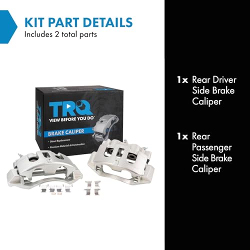 Image of TRQ Rear Left and Right Brake Caliper Set 2 Piece Caliper Brackets Hardware for 2011-2019 Chevrolet Silverado 2500 HD 2011-2019 Silverado 3500 HD with Single Rear Wheels SRW 2016 Suburban 3500 HD