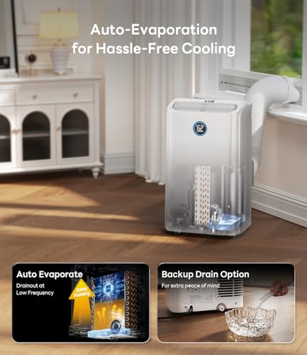 Image of 12,000 BTU Smart WiFi Portable Air Conditioner, Cools up to 550 Sq.Ft, Auto-Evaporation, 3-in-1 Modes, Voice & Remote Control, Quiet Operation, White