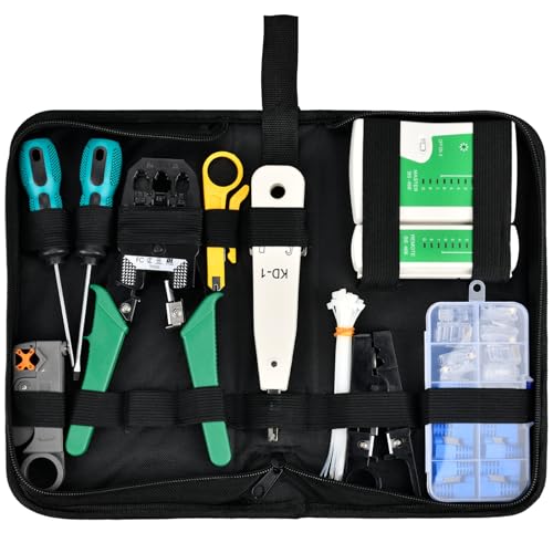 MAMIELIZ 12 en 1 Comprobador de Cable de Red, RJ45 Network Tool Tester Kits, Red Profesional Mantenimiento de la Computadora LAN Cable Tester Herramientas de Reparación para RJ45 RJ11 RJ12