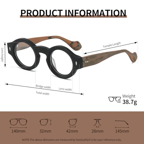 Image of JOLLYNOVA Yuki Vintage Small Acetate Glasses Frame Prescription for Women Men Round Thick Eyeglasses Frames 41-28-145mm